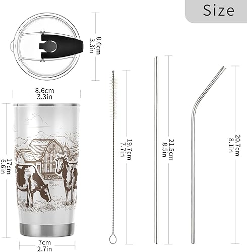 Miniatura 2 de Farm Cows - Vaso térmico con tapa y pajilla, de acero inoxidable aislado, taza de café de viaje de doble pared, tazas térmicas al vacío para bebidas