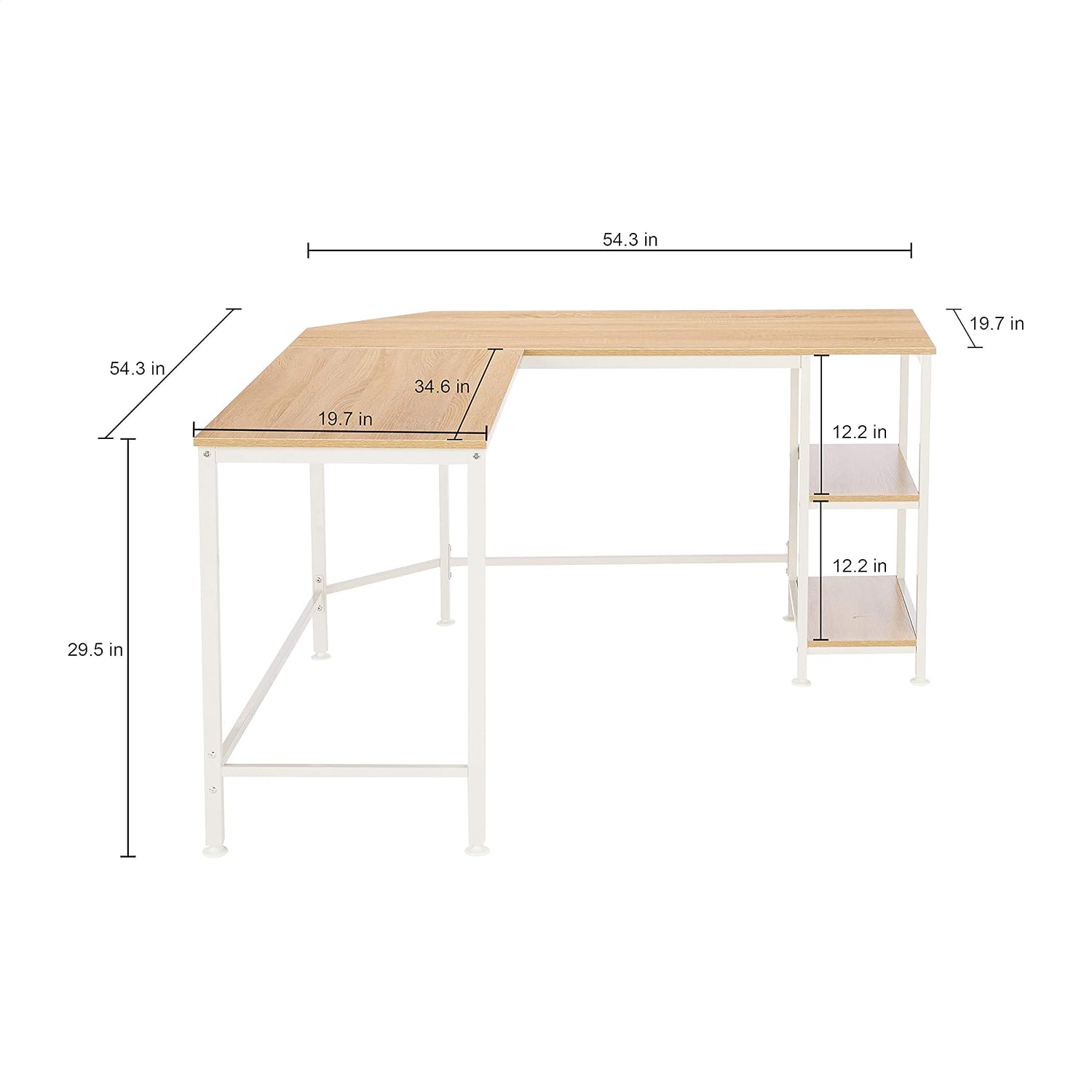 Amazon Basics L-Shape Computer Desk with Shelves for Storage, 54.3 Inch, Natural with White Frame