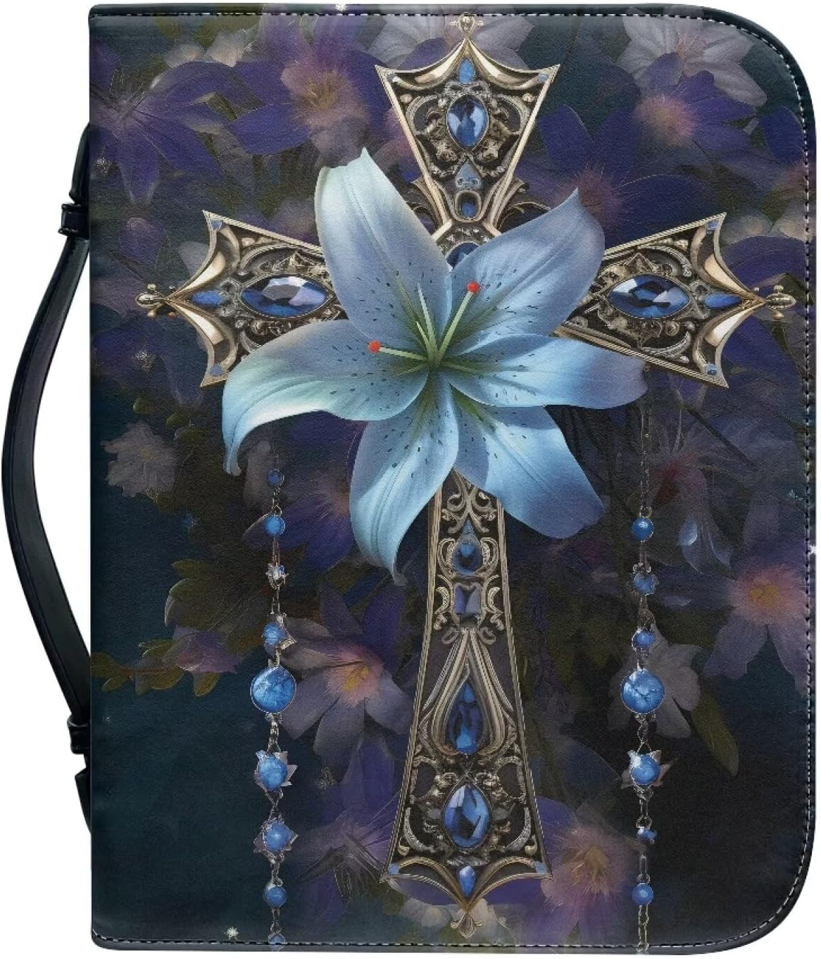 Blue Hibiscus Flowers Cross Bible Covers, Portable Bible Accessories Study Scripture Bag Carrying Book Case Bible Tote Organizer with Handle Church Bag