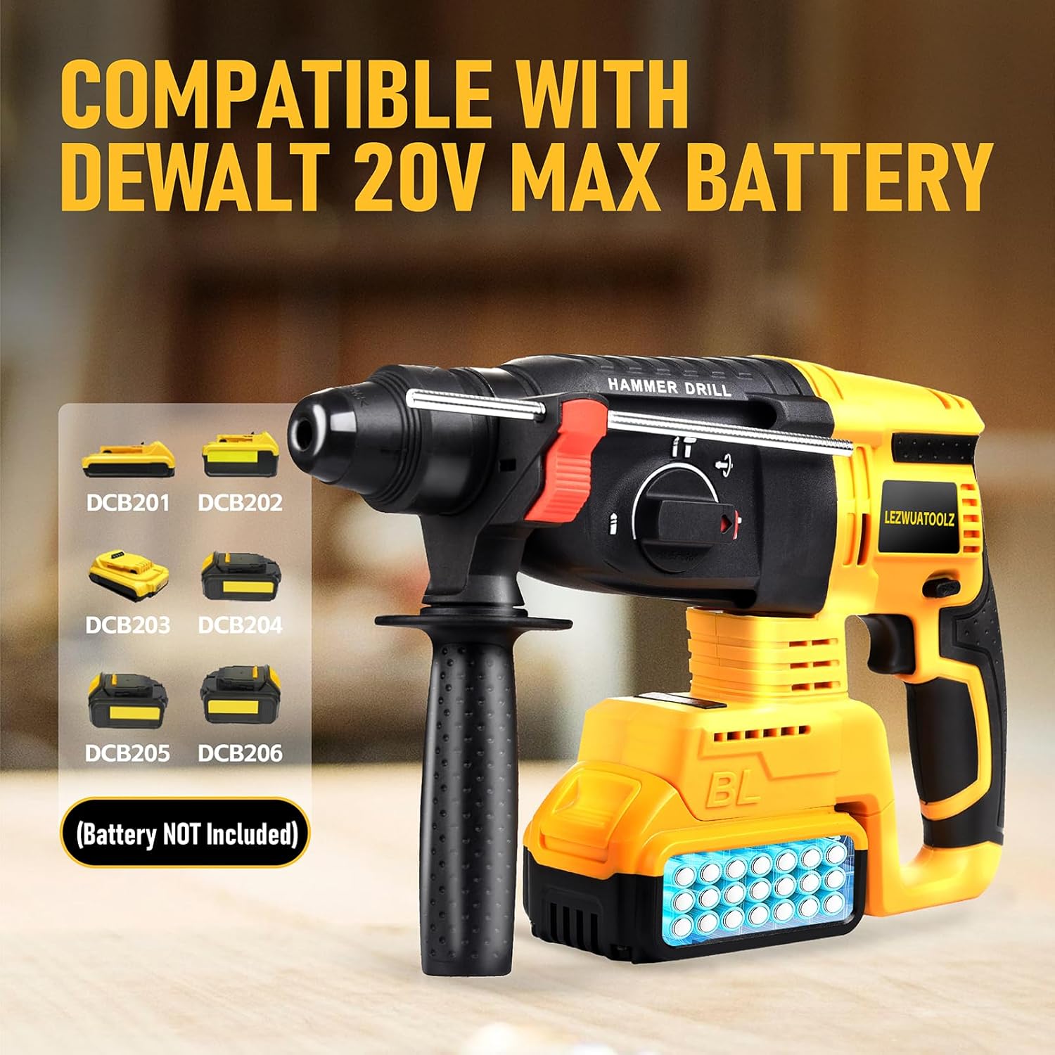 7/8" Rotary Hammer Drill Compatible with Dewalt 20V MAX Battery, Brushless SDS 2.6 Joules Rotary Hammer Drill, 4 Modes with 360°Auxiliary Handle and 5 Drill Bits Kitbox (Tool Only)