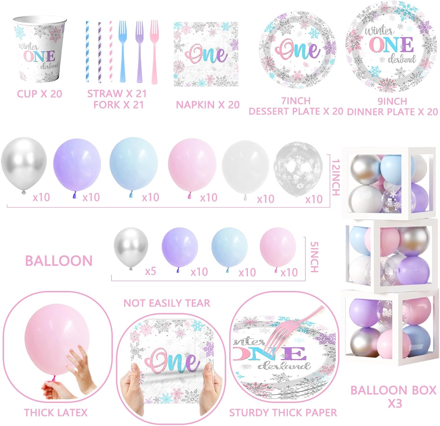 Winter Onederland 1st Birthday for Girl,Snowflake Party Decoration Include Plate,Napkin,Tablecloth,Banner,Balloon Arch First Birthday Decorations for Winter Onederland Snowflake Baby Girl（Purple）