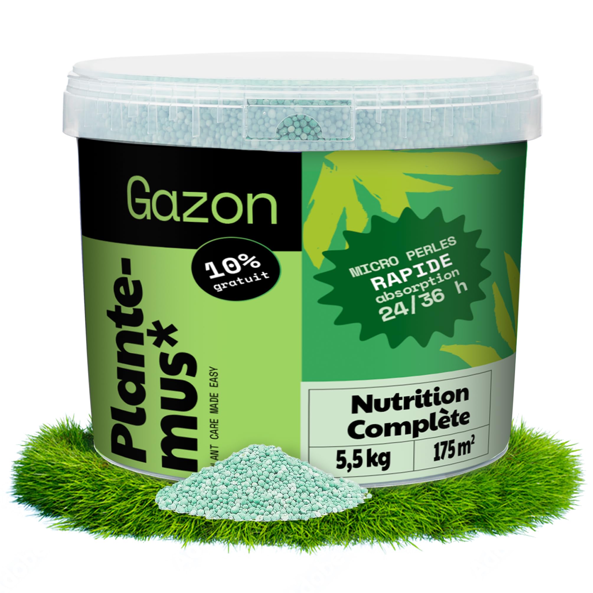 PLANTEMUS Engrais Gazon NPK (12-11-18) Automne/Hiver - Pelouse Vert, Dense et Durable, Fertilisant Granulé en Perles Ultrasolubles (5,5kg)