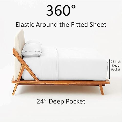 Miniatura 3 de Bolsillo extra de 24 pulgadas de profundidad de la sábana bajera, 800 hilos, 100% algodón egipcio, tamaño King, color azul claro, juego de 4 piezas,