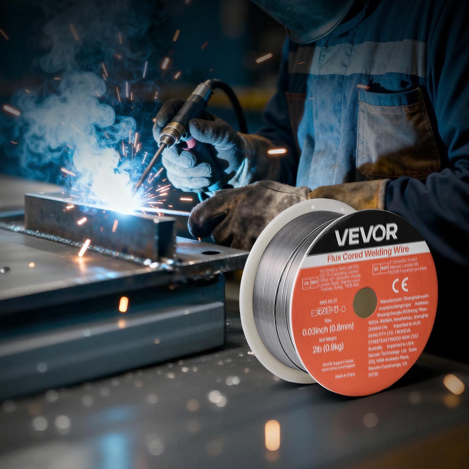 VEVOR Filo Solido per Saldatrice MIG, E308LFC-O 0,8 mm 0,9 kg, in Acciaio Inossidabile Senza Gas con Pochi Schizzi per Saldatura ad Arco in Tutte le Posizioni, Autoprotetto per Uso Esterno