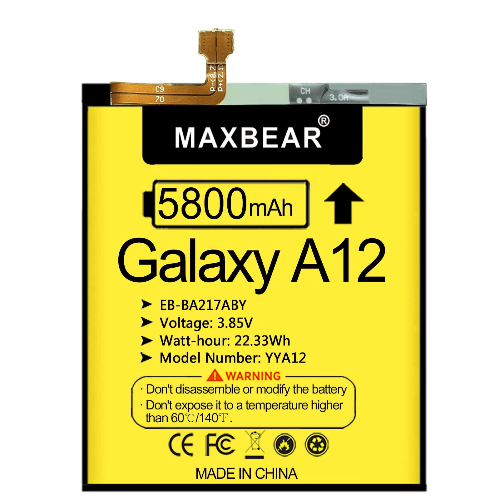 MAXBEAR Galaxy A12 Battery, (Upgraded) 5800mAh 3.85V Li-Polymer Replacement Battery EB-BA217ABY for Samsung Galaxy A12 SM-A125U SM-A125F SM-A125M with Repair Tool Kit