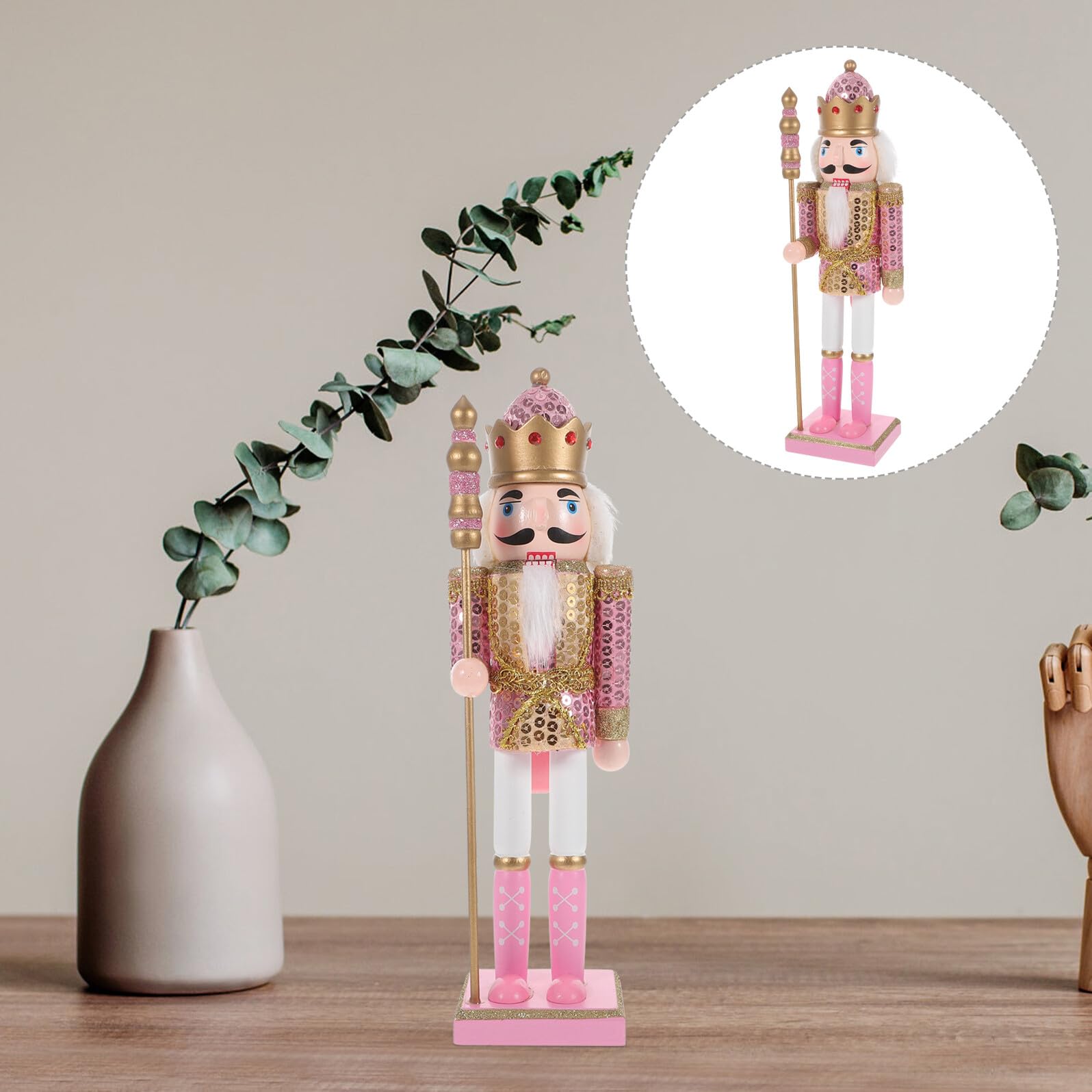 Toyvian Decorazione Natalizia Legno Rosa Soldatino Nutcracker Funzionante, Ornamento da Tavola per Festa di Natale su Davanzale o Stufa
