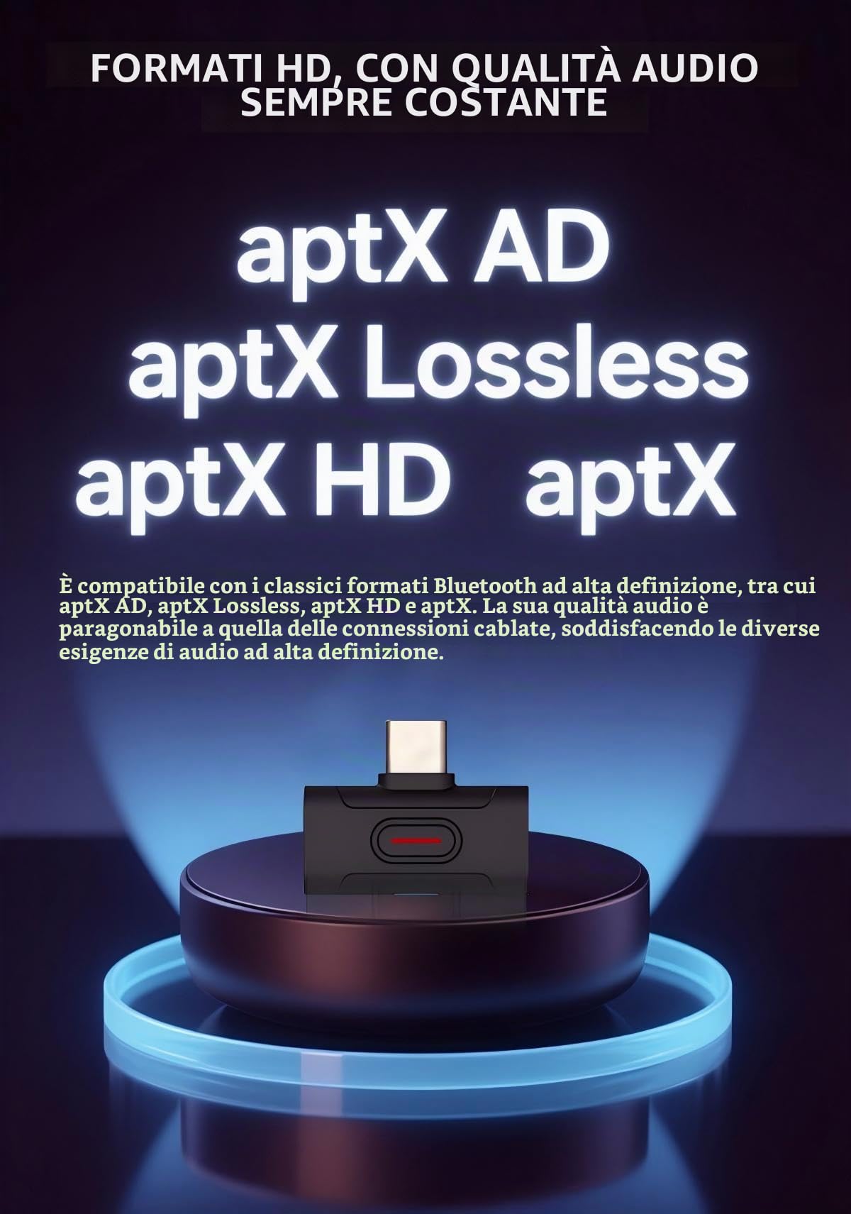 xDuoo MX-C1 Hi-Res Bluetooth 5.4 Trasmettitore USB-C - Supporta SBC/aptX/aptX HD/aptX Adaptive/LE-AUDIO/LC3/aptx Lite, adattatore Bluetooth a bassa latenza per PC/Smartphone/Tablet/PS5/Switch