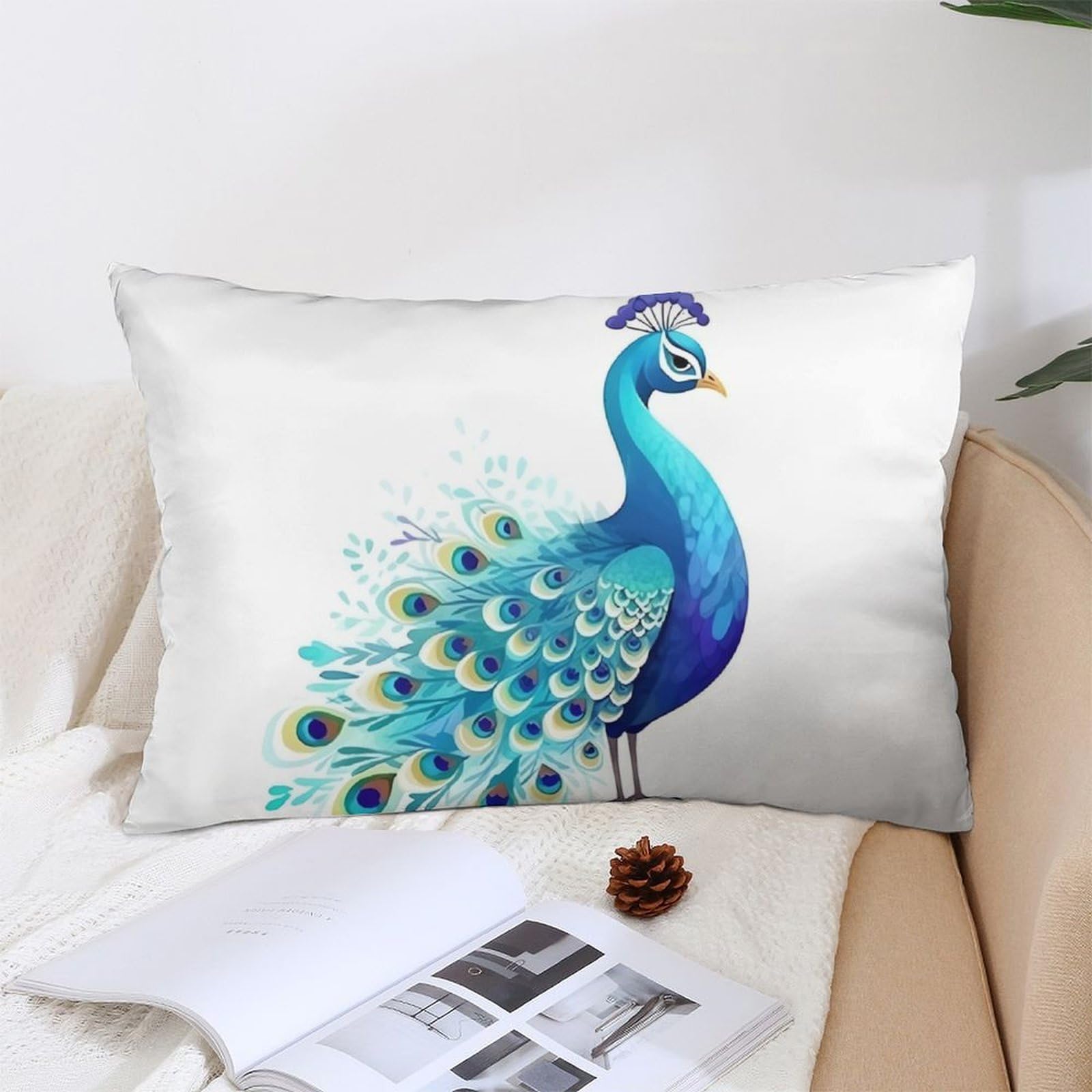 NTVOWPZO Decoration Throw Pillow Covers 12 "x20 Pillowcases Covers Cartoon Blue Peacock Soft Pillowcases Modern Farmhouse Home Decor Sofa Cushions Covers for Couch Bed Living Room