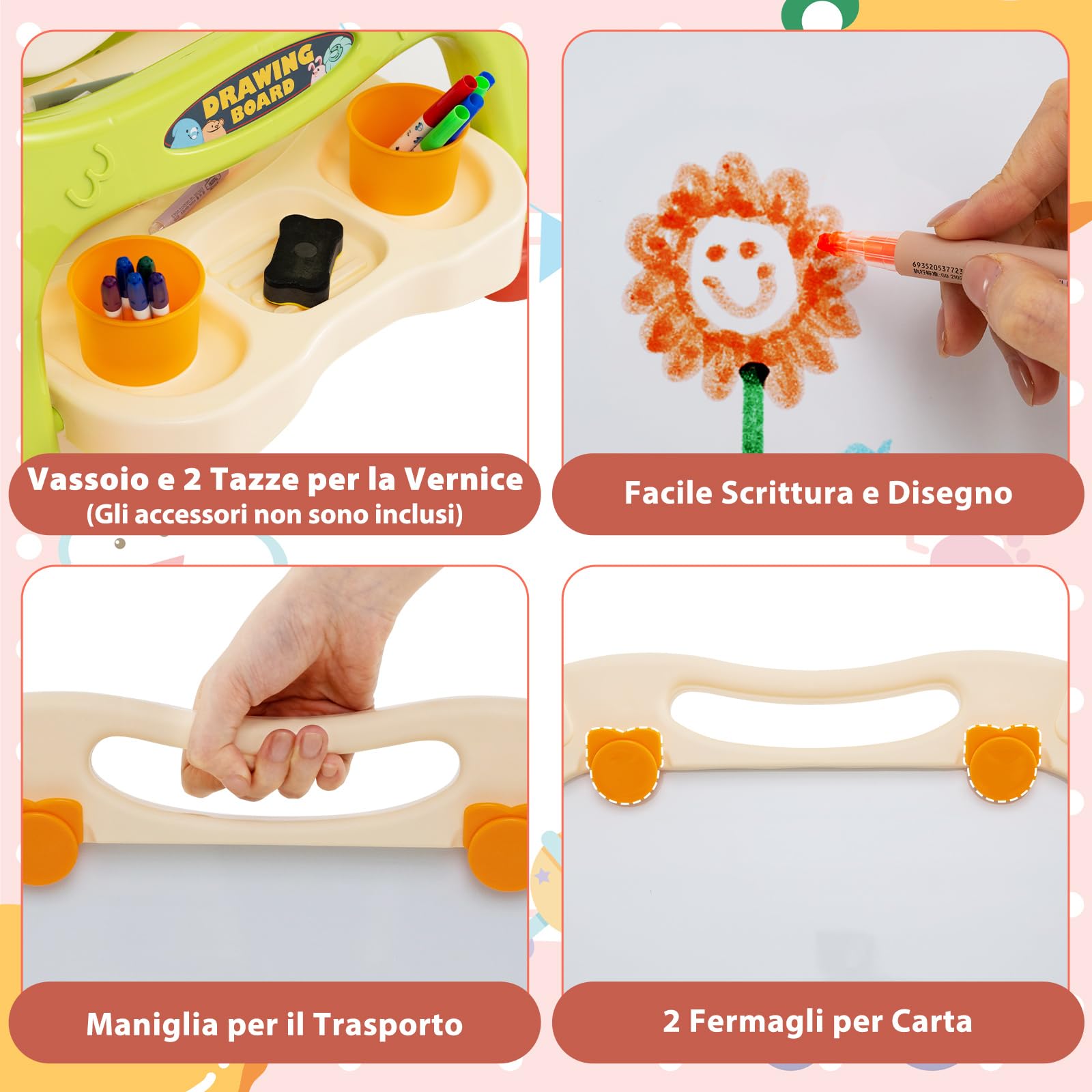 GYMAX Lavagna Magnetica per Bambini, Cavalletto da Disegno Doppio Lato con Lavagna, Tavolo da Disegno Portatile con Maniglia, Altezza Regolabile per Bambini 3+ Anni (Rosso)