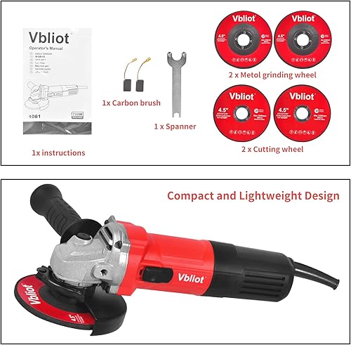 Miniatura 3 de VBLIOT Amoladora angular de 780 W de 4-12 pulgadas potente herramienta amoladora de 6 amperios con interruptor de paleta y protector giratorio de