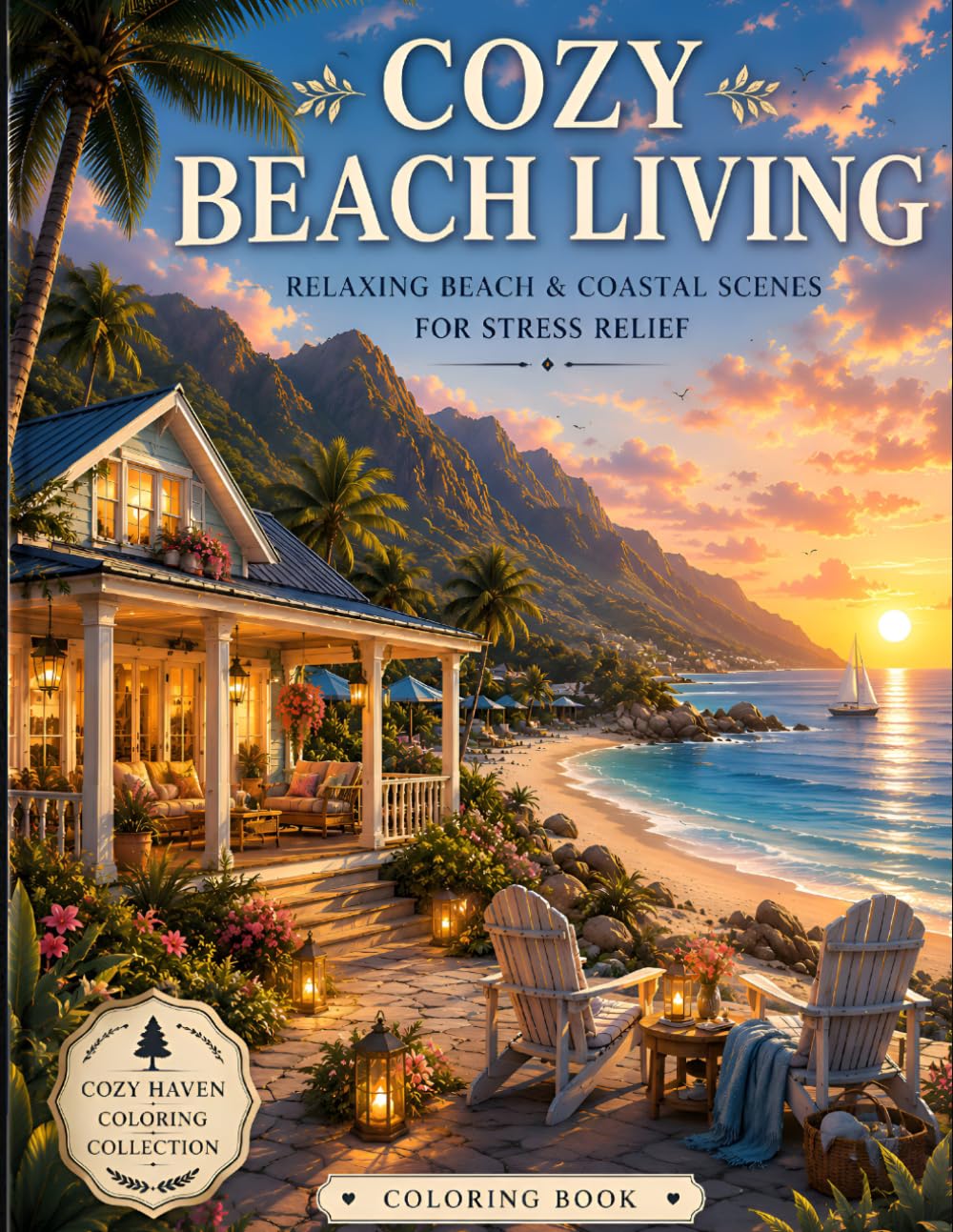 Cozy Beach Living Coloring Book: Relaxing Beach & Coastal Scenes for Stress Relief (Cozy Haven Press Coloring Books)