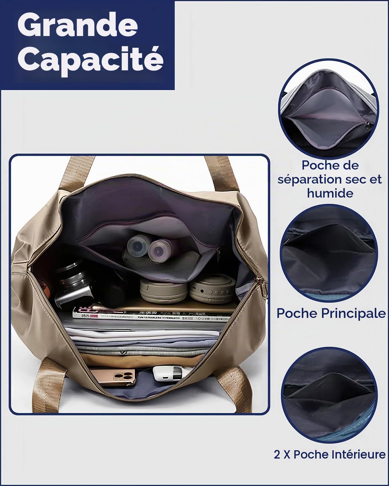 Arxus Sac de Voyage à roulettes avec Roues Amovibles et Bandoulière, Sacs Fourre-Tout Extensible et Pliable avec Sleeve pour Valise, Femme Homme Sac de Weekend pour Avion 25L-55L