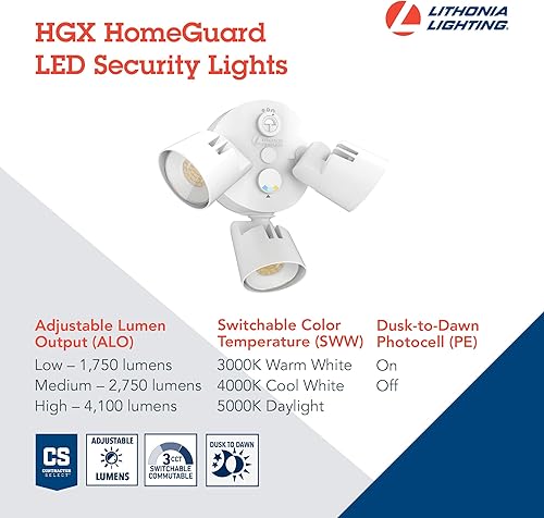 Miniatura 3 de Lithonia Lighting HomeGuard - 3 luces LED para exteriores, luces LED para exteriores, sensor de atardecer a amanecer, lúmenes ajustables, color