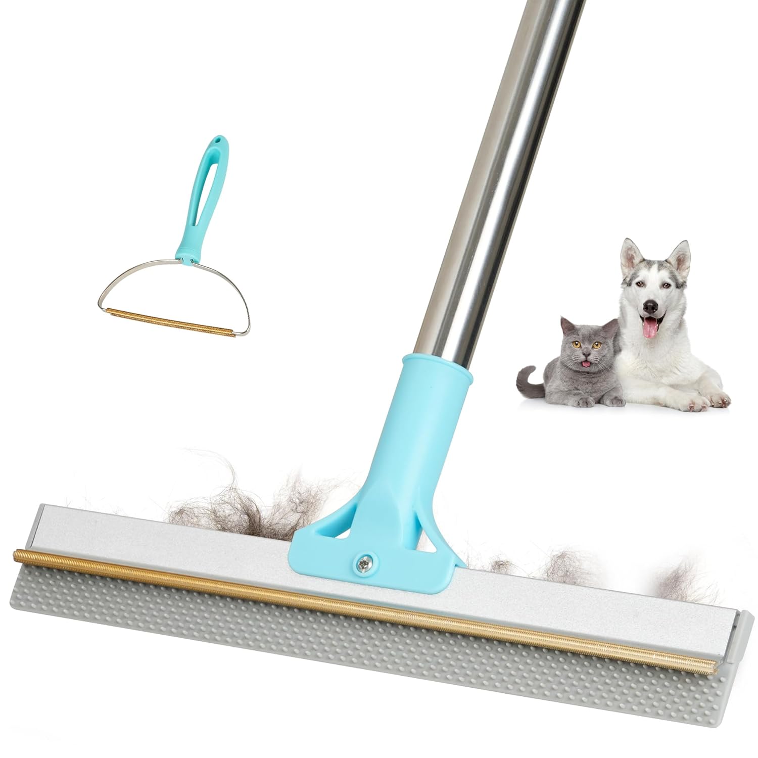 Thalomely Carpet Rake for Pet Hair Removal Tool 2 in 1 TPU and Copper Rake Teeth Uproot Clean