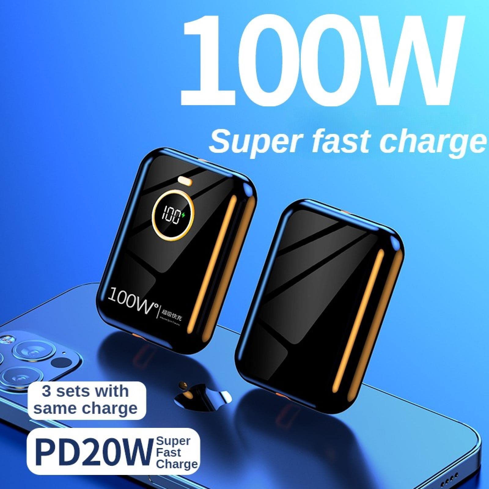 100W Super Fast Charging 30000mAh Power Bank per Huawei P40 Laptop Powerbank Caricabatteria esterno portatile per iPhone Xiaomi blu scuro