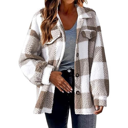 Womens Flannel Shacket Jacket Plaid Button Down Long Sleeve Lapel Shirt Coat Trendy Casual 2024 Fall Fashion Clothes