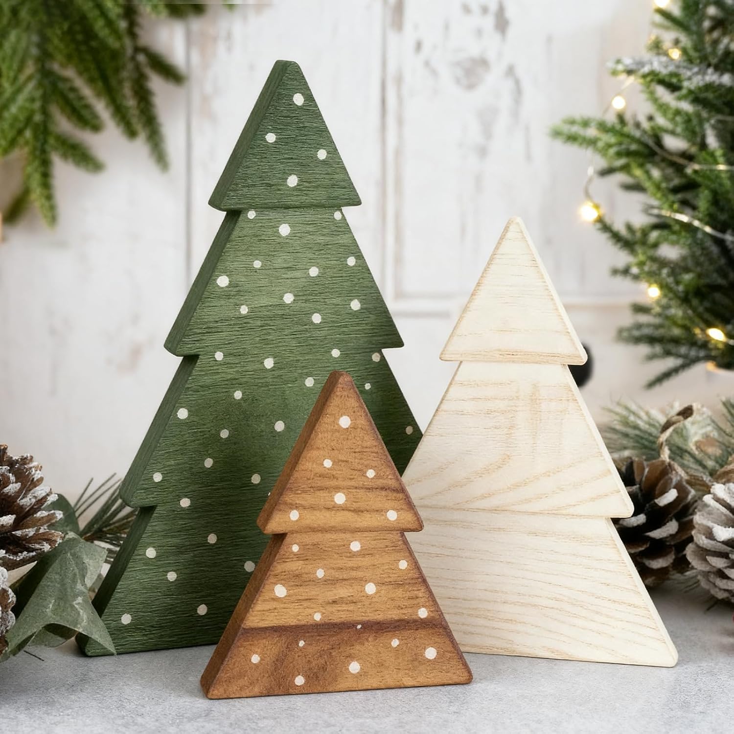 DAZONGE Decoración de Navidad, juego de 3 letreros de madera para decoración de árbol de Navidad, árbol de Navidad neutro independiente para el