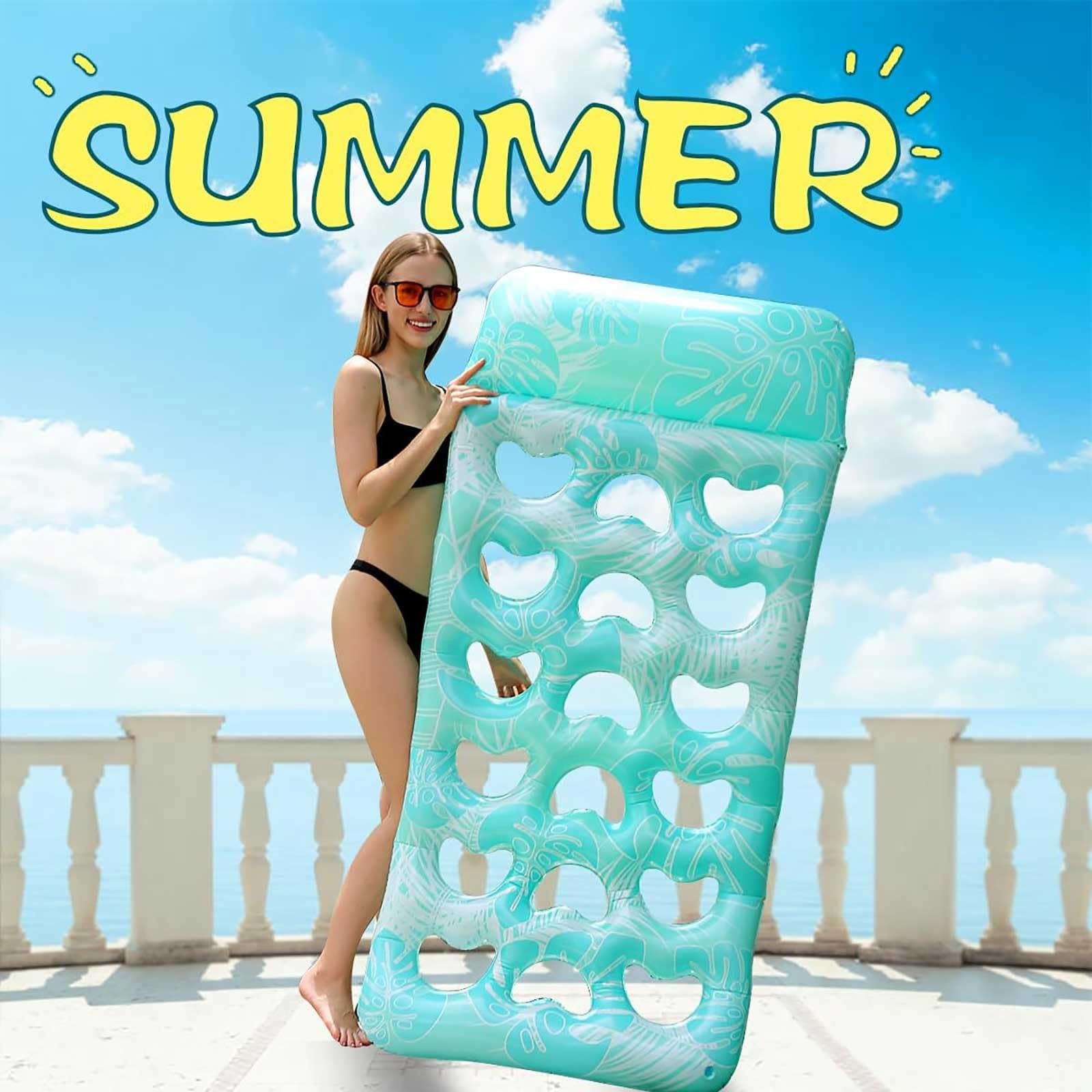 Hamacs de piscine gonflables pour adultes, chaise longue flottante 4 en 1 avec appui-tête, chaise flottante en PVC pour la plage d'été, 165 × 83 cm, Lilo Rafts