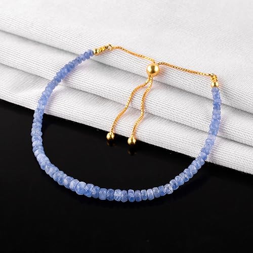 Miniatura 3 de OdrillionGems Natural Blue Sapphire Gemstone Beads Bolo Bracelet, 14K Gold Plated, 925 Sterling Silver, Birthday, Crystals, Adjustable Slider,
