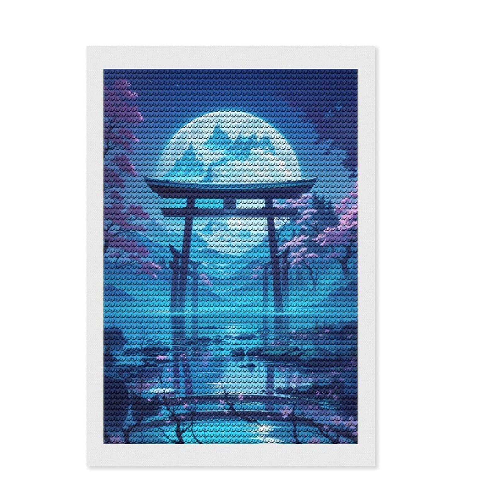 Junmoney Moonlit Torii Gate Diamond Painting Kit 8"x12", Living Room Decor, for Beginners, Easy Handmade Project, Gift Idea, Adhesive Canvas