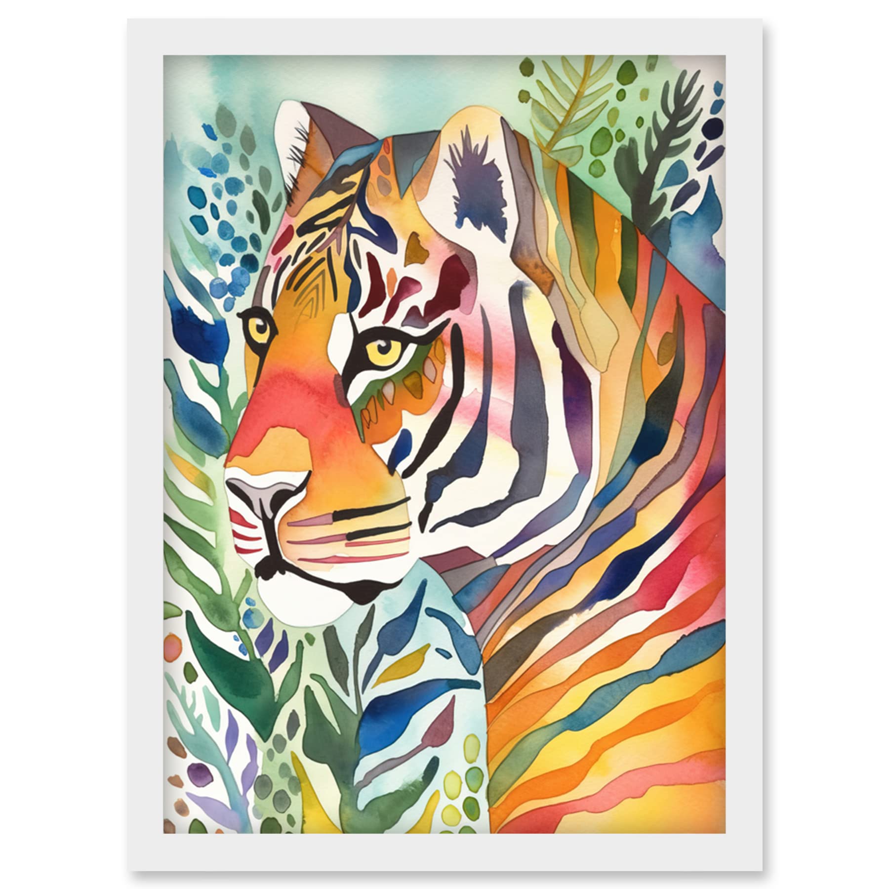 Artery8 The Hidden Tiger Folk Art Artwork Framed Wall Art Print A4