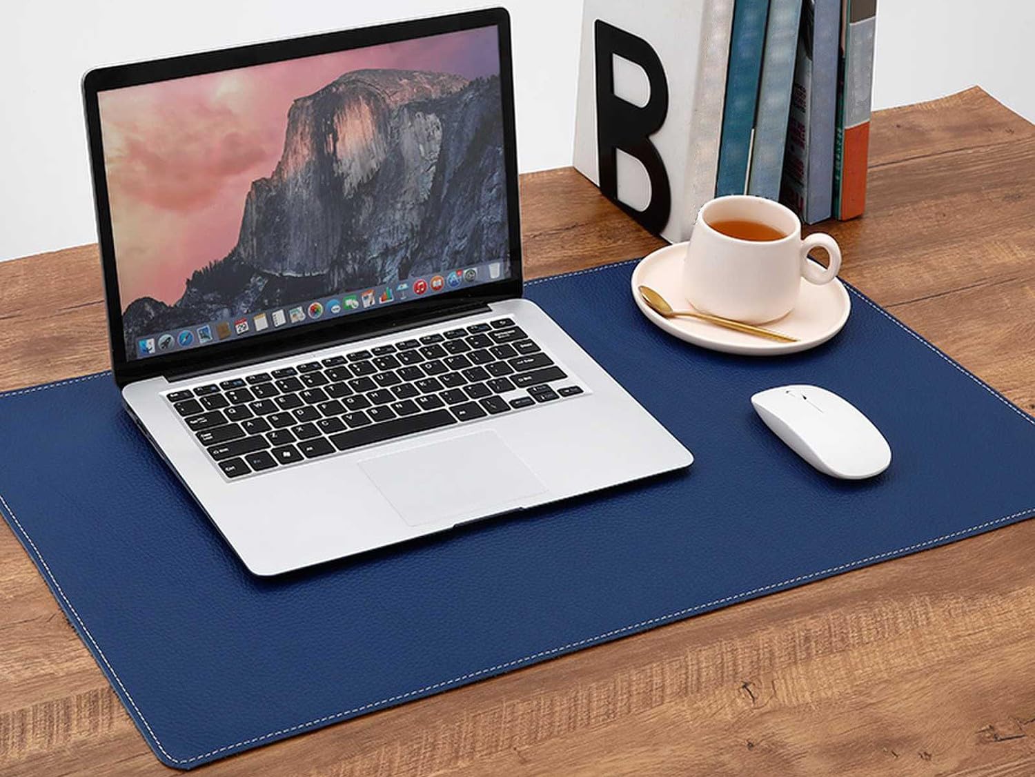 Tappetino da scrivania retrò in vera pelle 100x50cm, Sottomano da scrivania antiscivolo e impermeabile di grandi dimensioni, Tappetino multifunzione per laptop, tastiera e mouse(Blue,80x45cm)