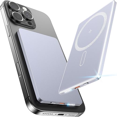 5000mAh for Magsafe Battery Pack 22.5W Wireless Power Bank Magnetic Grey | Mini Thin Slim, Fast Charging USB C in Out Powerbank, Magnetic Portable Charger for iPhone 17 16 15 14 13 Plus/ Pro/ Pro Max