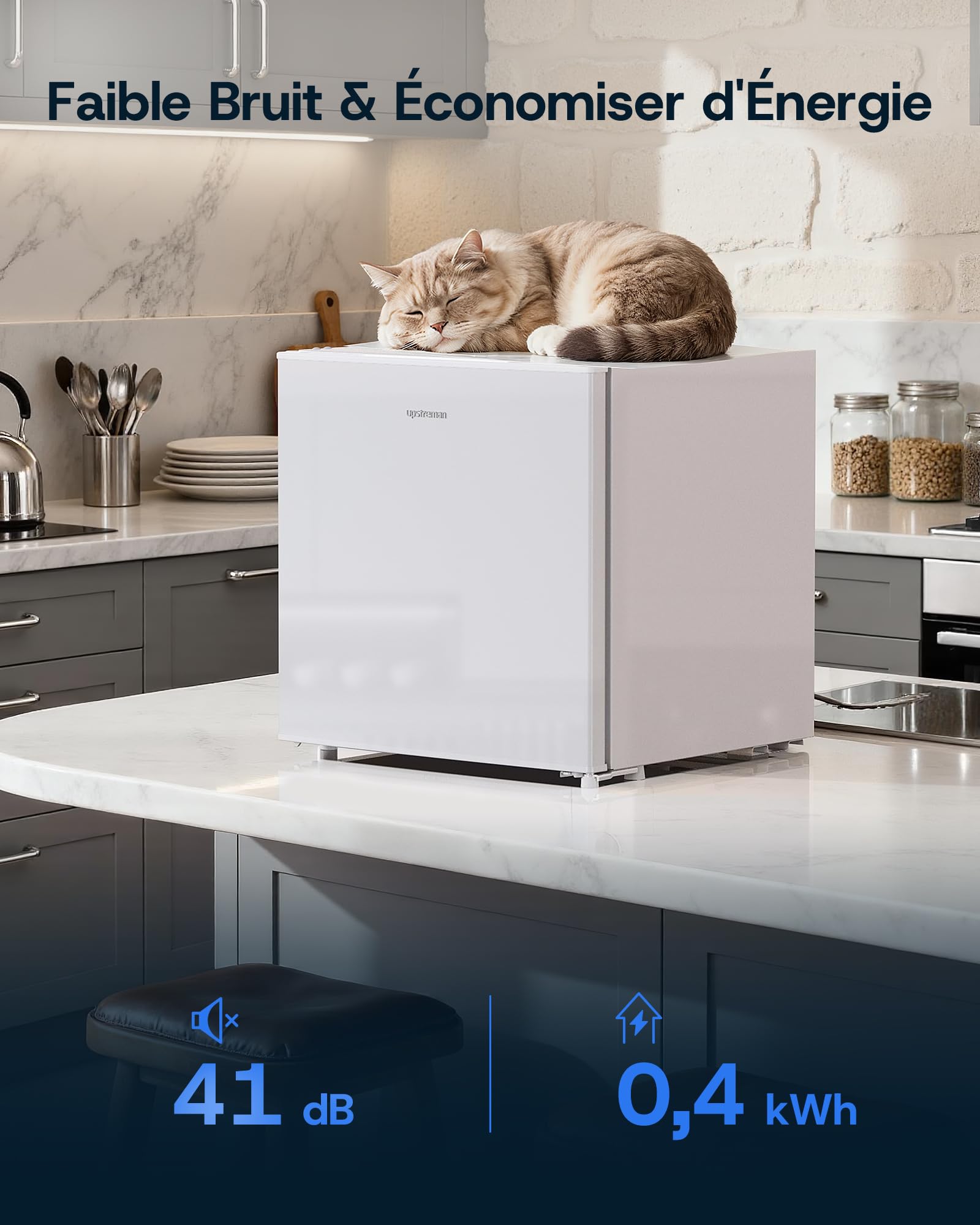 Upstreman Mini Congélateur 35L -24℃ 4 Étoiles Porte Réversible Silencieux Économie d'Énergie Blanc UF35