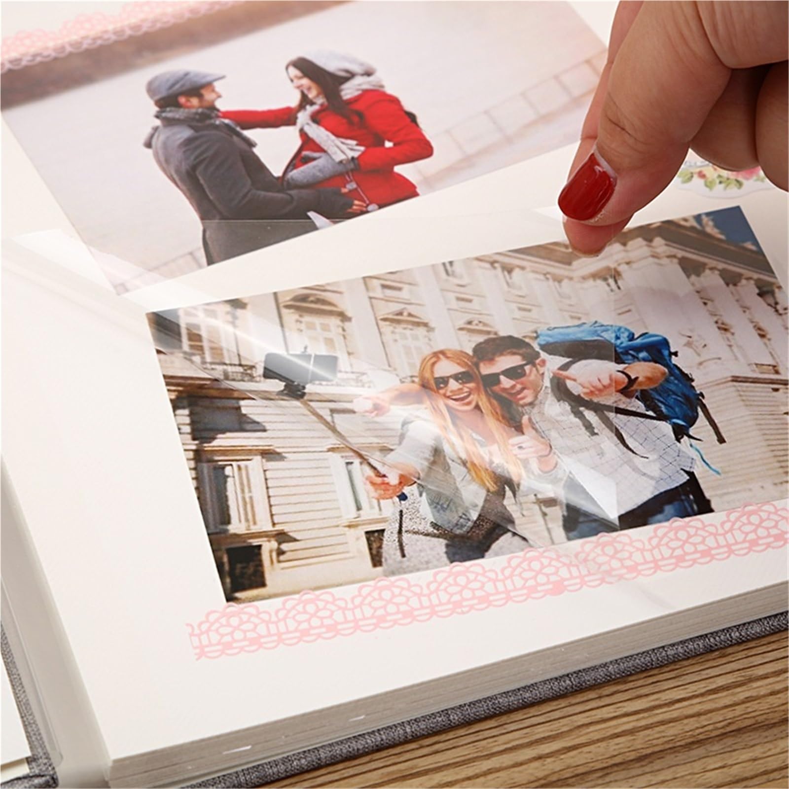 2 uds DIY película autoadhesiva álbum de fotos boda familiar Retro gran capacidad recortes hecho a mano regalo creativo Para Viajes Y Familia(Light Grey)
