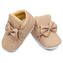 Neska Moda 6 To 12 Months Baby Girls Cotton Hook & Loop Bow Booties (Brown)-BT1768 gallery image