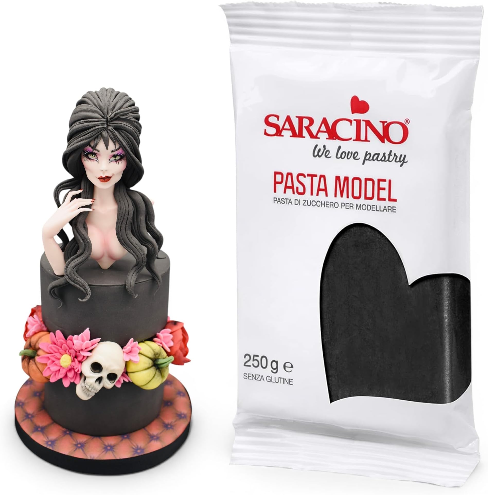 Saracino Sugar Paste Model Black Modelling Paste 250 g Gluten Free Made in Italy