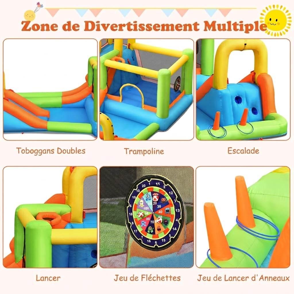 GOPLUS 7 en 1 Château Gonflable Aquatique Toboggan avec Souffleur 680W