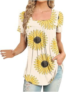 Women Vintage Summer Tops Oversized Shirts Short Sleeve Crewneck Oversize Tops Short Sleeve Tops Casual Short Sleeve Tops Plus Size Basic Tee Sexy Unique V-Neck Blouse