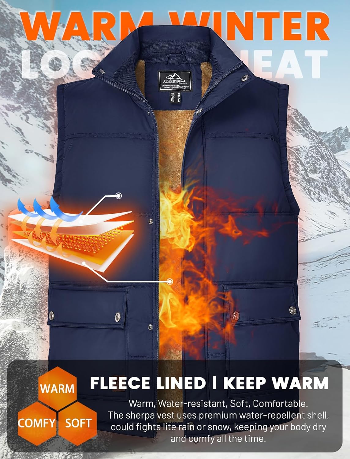MAGCOMSEN Men's Winter Vest Outerwear Fleece Lined Outdoor Vest Warm Sleeveless Jacket - Image 3