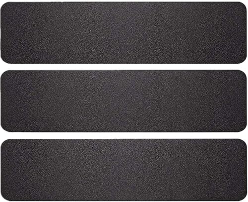 Paquete de 3 peldaños antideslizantes grandes de 6 x 24 pulgadas, cinta de seguridad precortada, color negro, cinta de seguridad precortada, evita