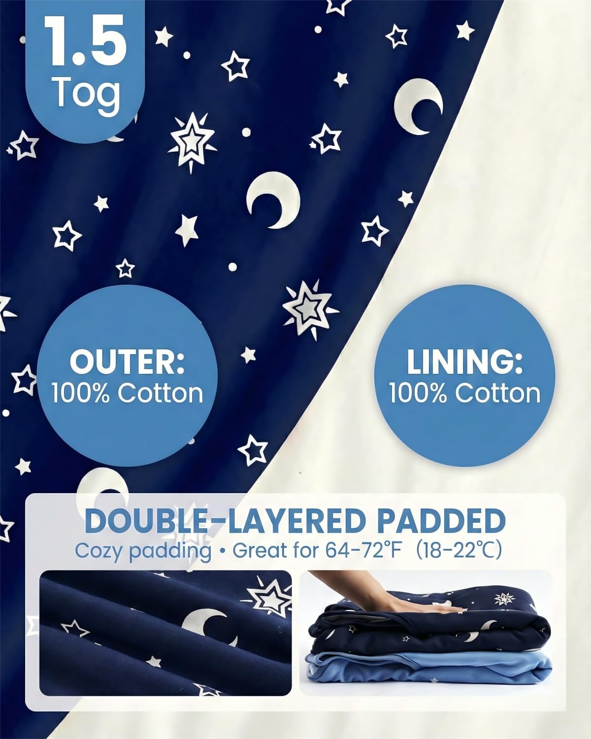 JiAmy Baby Sleep Sack Wearable Blanket, Cotton Baby Sleeping Bag with J-Shaped 2-Way Zipper for Infant Toddler, 0-24 Months