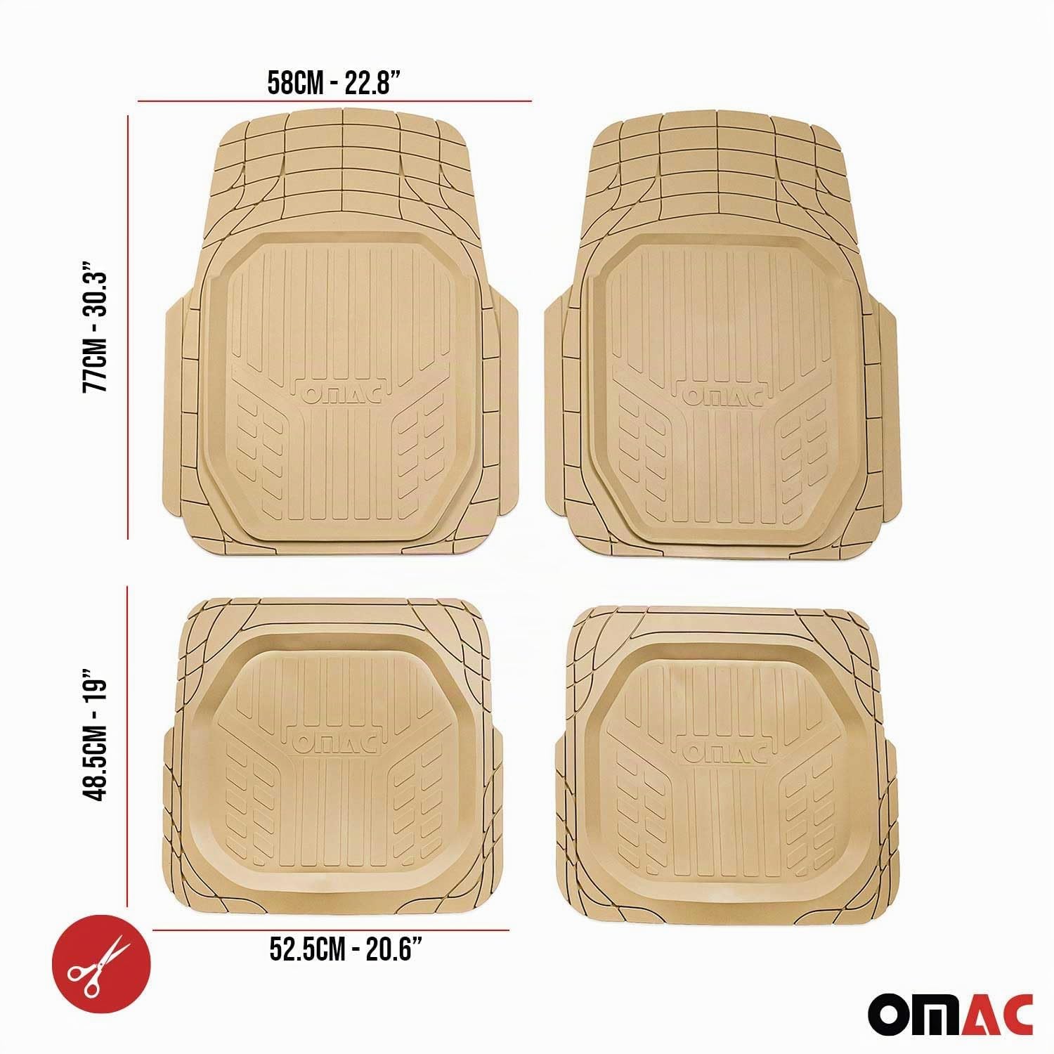 OMAC Universel Tapis de Sol en Caoutchouc 3D Toutes Saisons Beige
