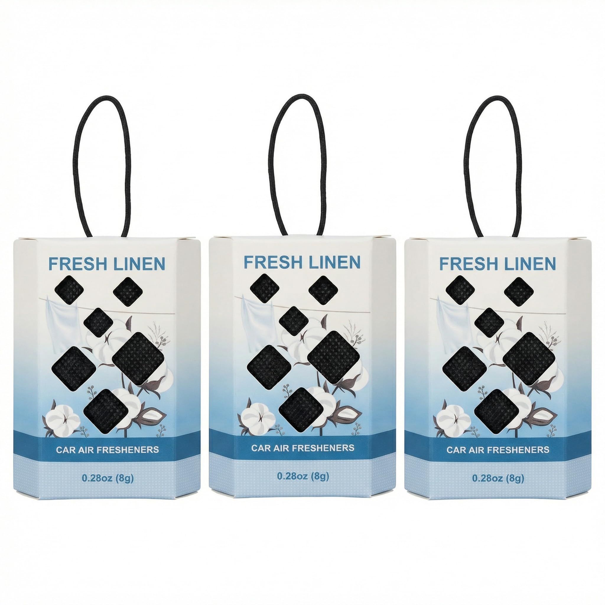Car Air Fresheners Hanging, 3 Pack – Fresh Linen Scents, Long-Lasting Vermiculite Sachets with Essential Oils, Rearview Mirror Air Freshener for Car (Fresh Linen)