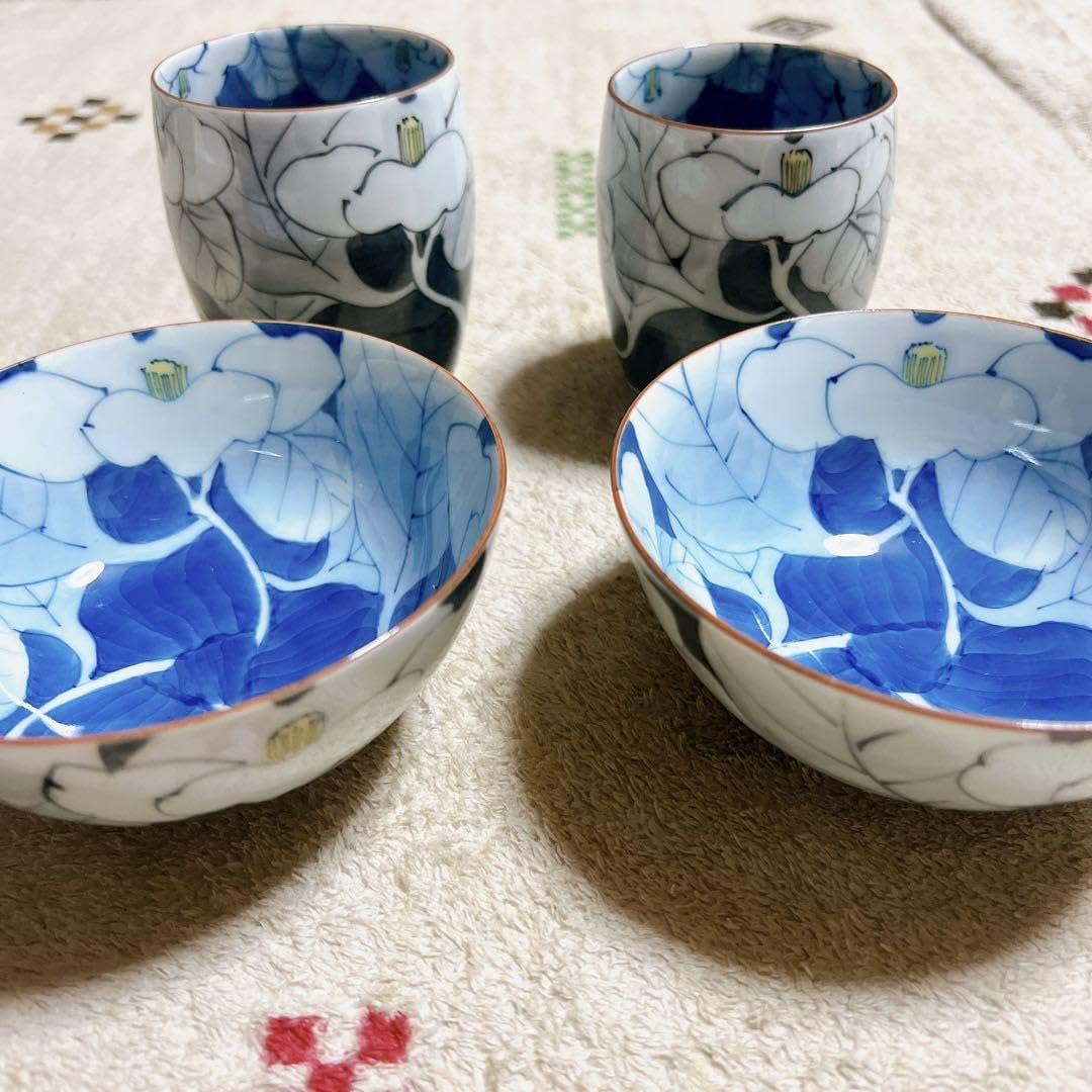 Amazon | 波佐見焼 洸琳窯 色分山茶花（大小）夫婦茶碗 湯呑み コップ 