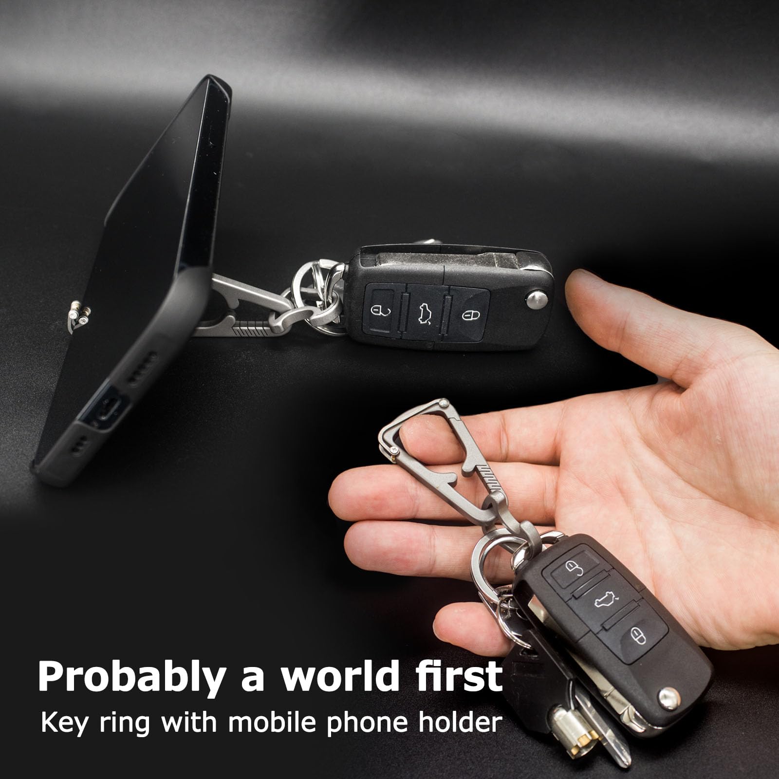 Titanium Carabiner Keychain Clip,Foldable Portable Cell Phone Stand Purse Hook for Table Multifunctional Key Holders Utility Small Snap Ring Folding Key Ring Organiser