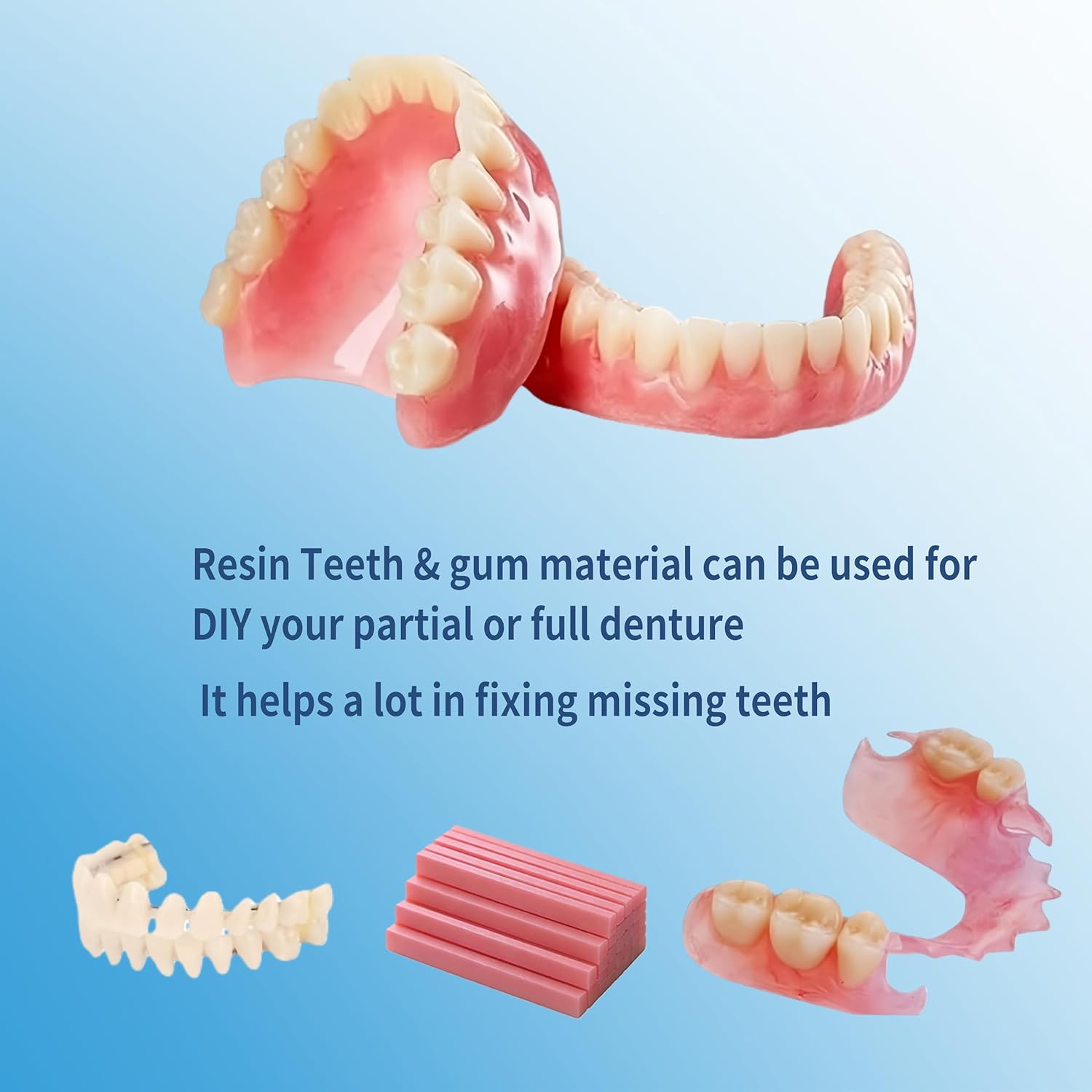 DIY Denture Temporary Veneers Kit for Women and Men, Upper and Lower Tooth Replacement Kit, Nature and Comfortable (1 Count (Pack of 1)
