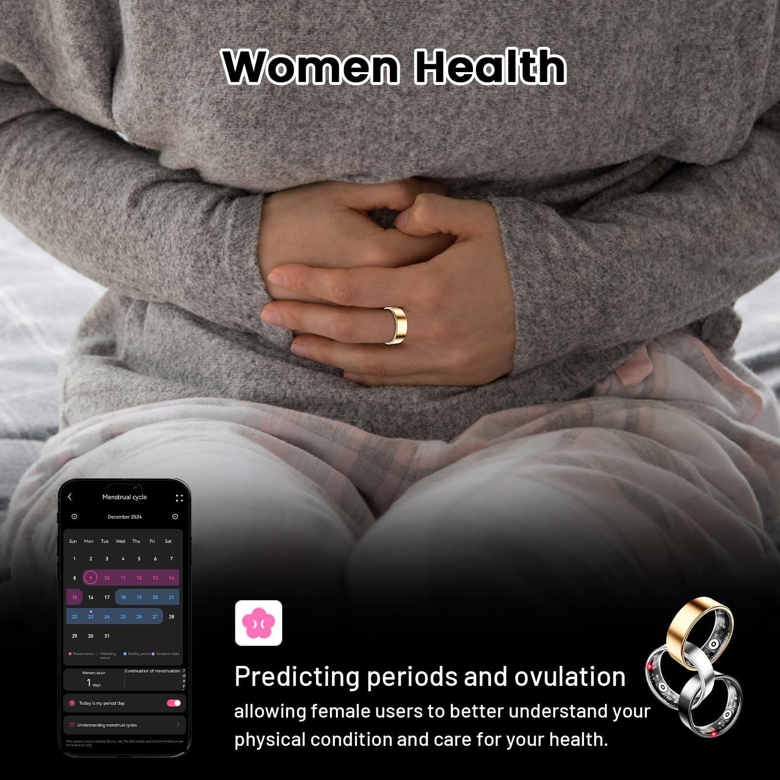 FAHKNS Anillo inteligente de salud para mujeres y hombres: anillo de seguimiento de actividad física con frecuencia cardíaca, oxígeno en sangre, monitor de sueño, estrés, contador de pasos