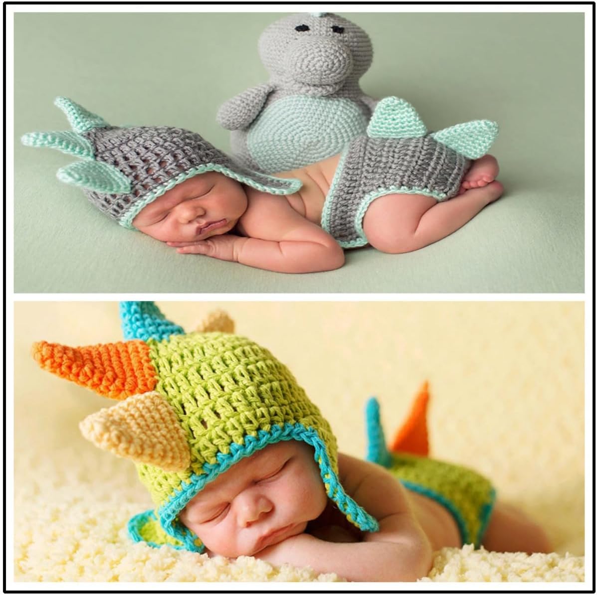 Newborn Photography Props Outfits Cute Knit Dinosaur Hat Diaper Cove Infant Baby Boy Girl Photoshoot Props Costume