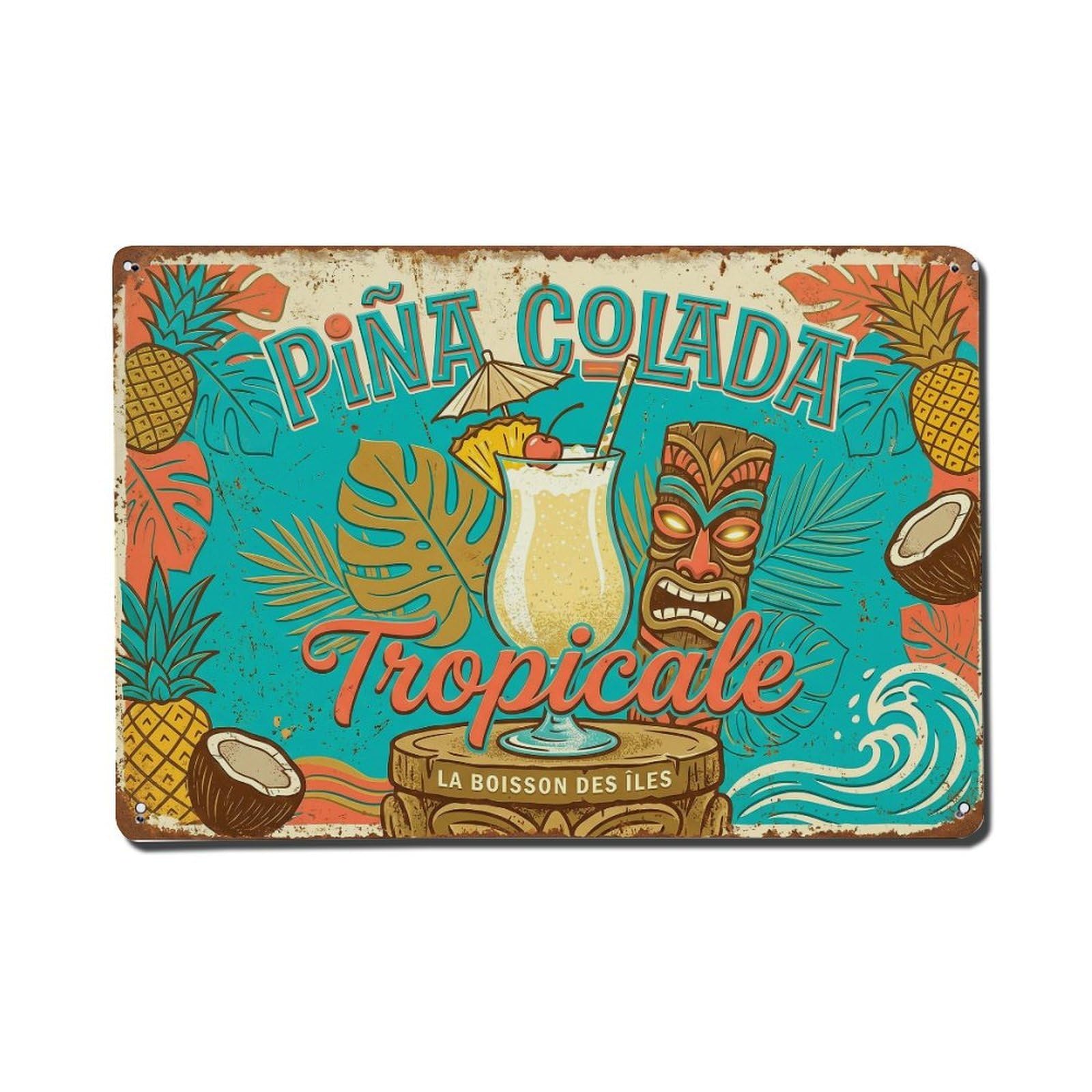 Pina Colada Classic Mixed Drink Metal Tin Sign Plaque Wall Decor for Cafe, Club Bar, Office, Home Garden Metal Poster 8x12Inch