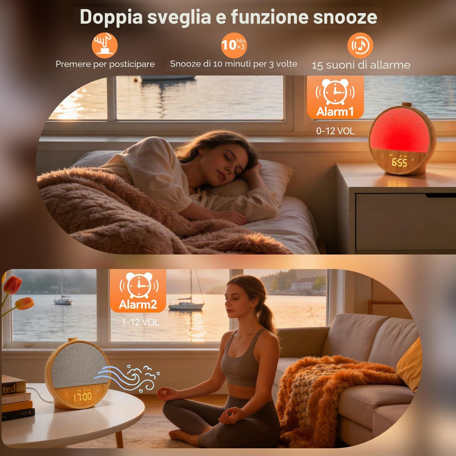 blonbar Sveglia con simulazione dell'alba, lampada da tavolo con luce RGB