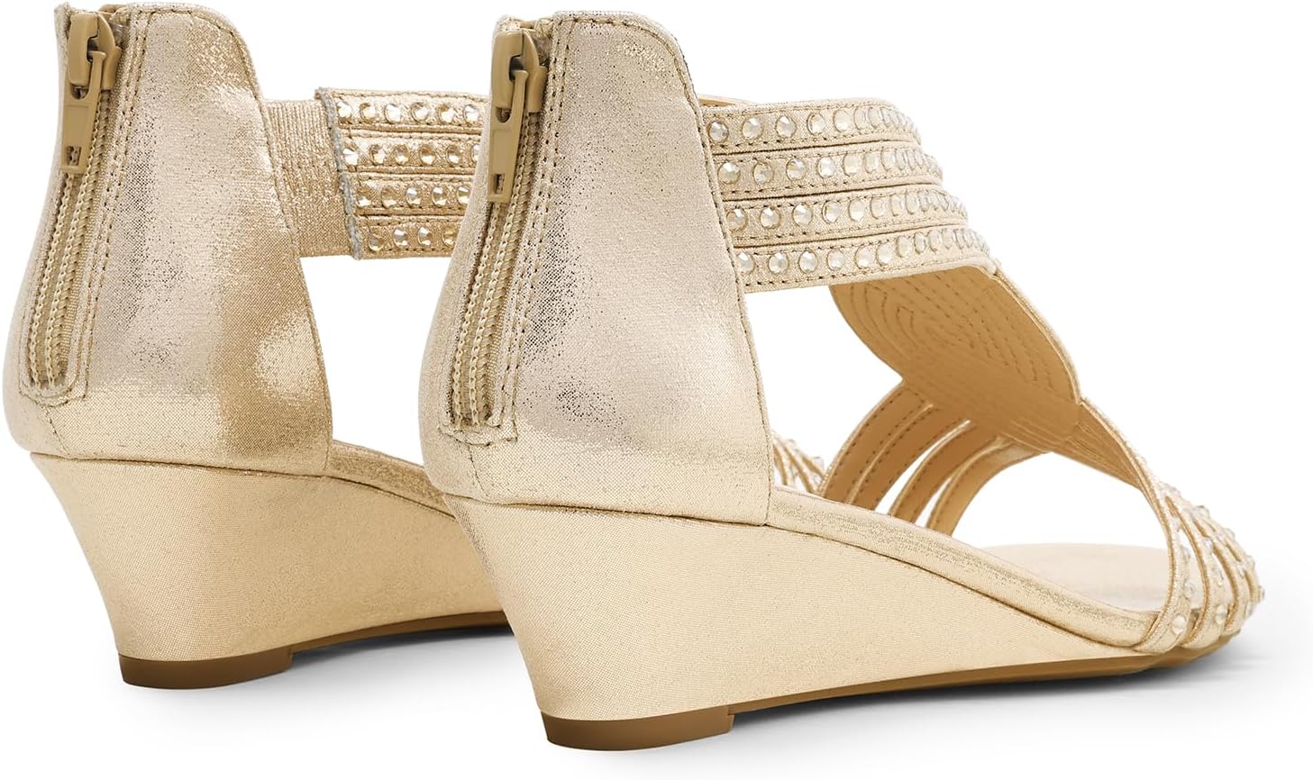 DREAM PAIRS Women's Open Toe Low Wedges Sandals, Rhinestone Strappy Zipper Dress Shoes, Summer Wedding Party Travel Shoes