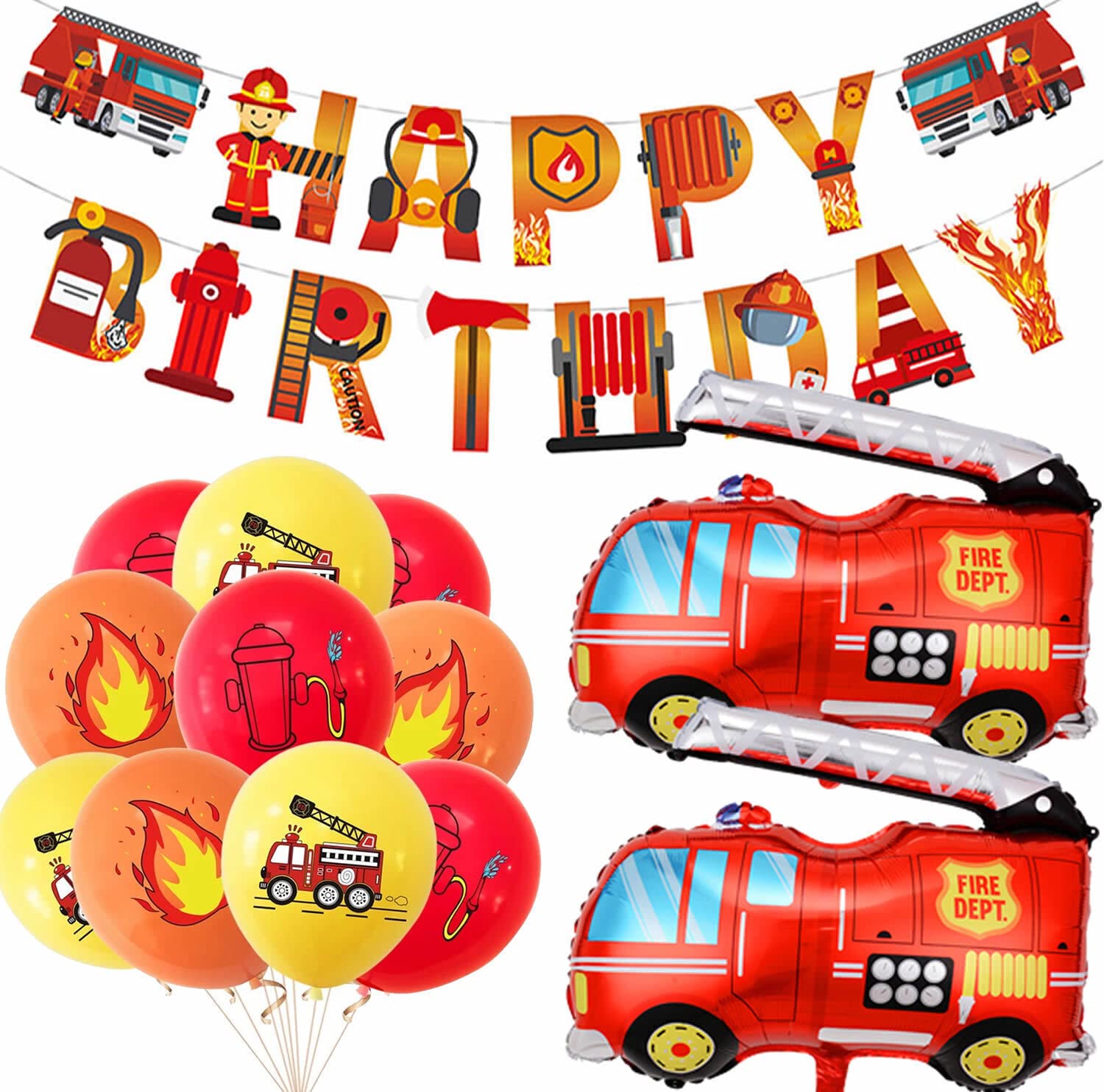 Feuerwehr-Ballon-Set Für Kindergeburtstag – Mit 20 Latexballons, 2 Folienballons, Kette & Zahl, Für Mottoparty-Deko