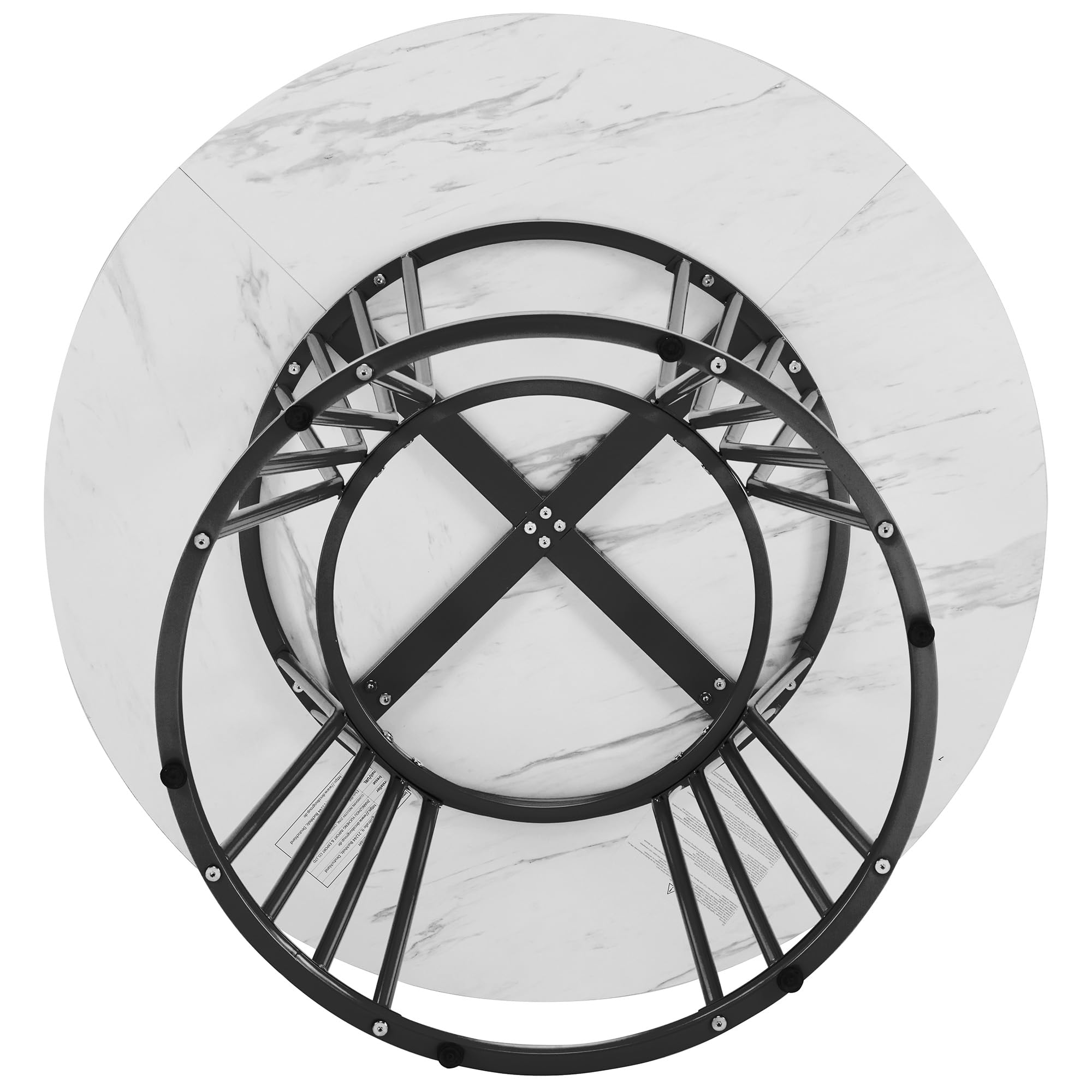 Table à manger ronde 100 cm avec aspect marbre et structure en métal noir - Table de cuisine pour 4 personnes - Peu encombrante pour le bureau à domicile et le salon