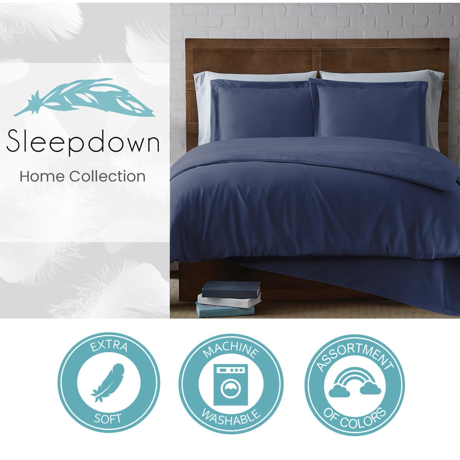 Sleepdown Federe Oxford 50x75 Cm - Set Da 2 In 100% Cotone Rasatello, 300 Fili, Anallergiche, Lusso, Colore Blu Navy - 2