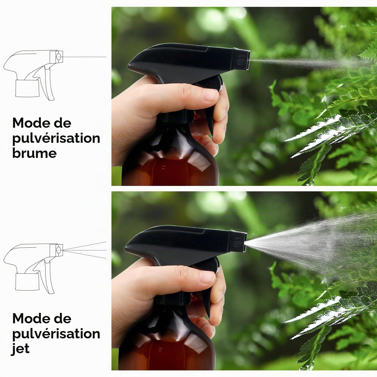 2 flacons pulvérisateurs, 500 ml, flacon pulvérisateur pour plantes, nébuliseur, avec embouts de pulvérisation réglables, pour le nettoyage de la maison, jardin, coiffeur (marron)